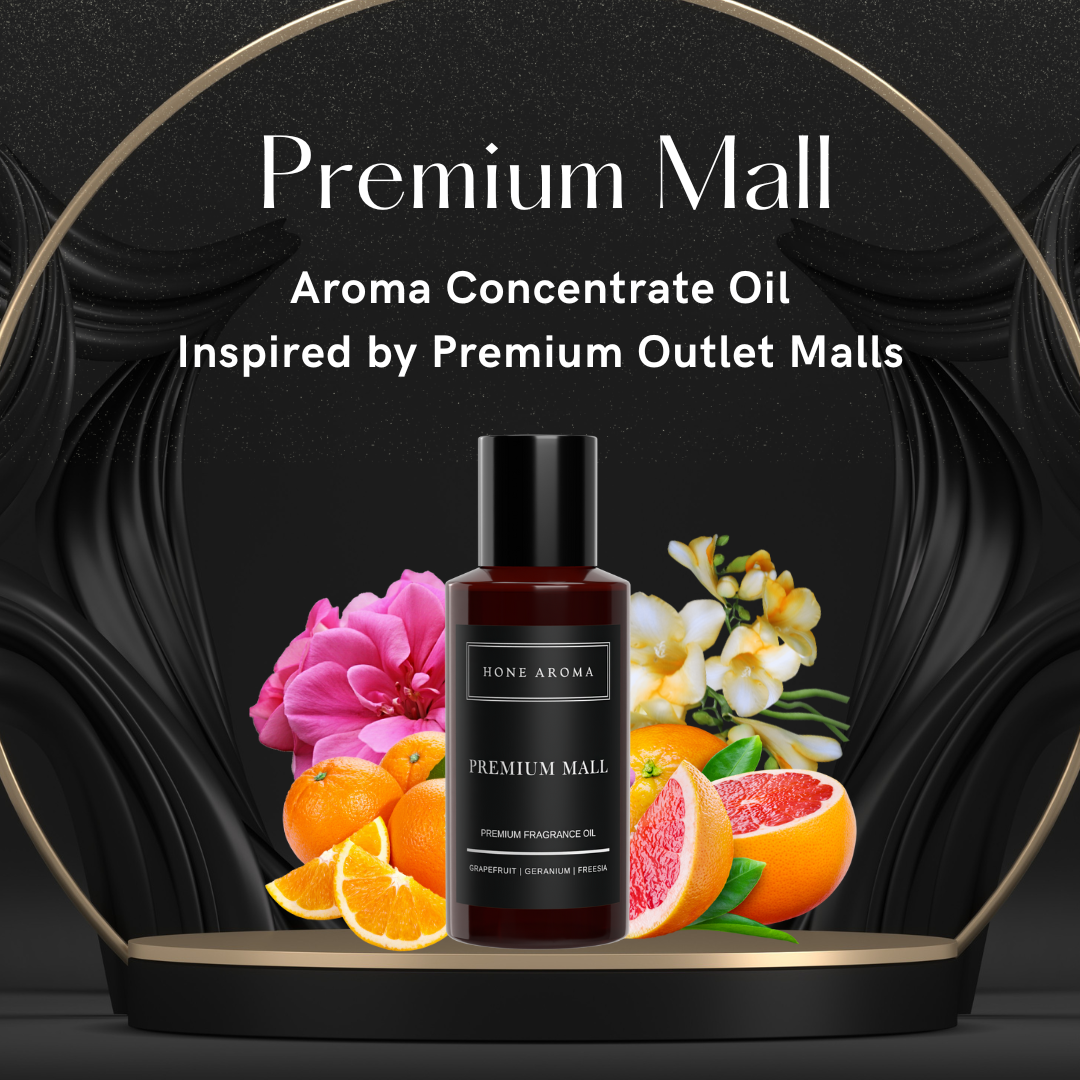 Hone Aroma Premium Mall Essential Aroma Oil bottle with citrus and floral elements